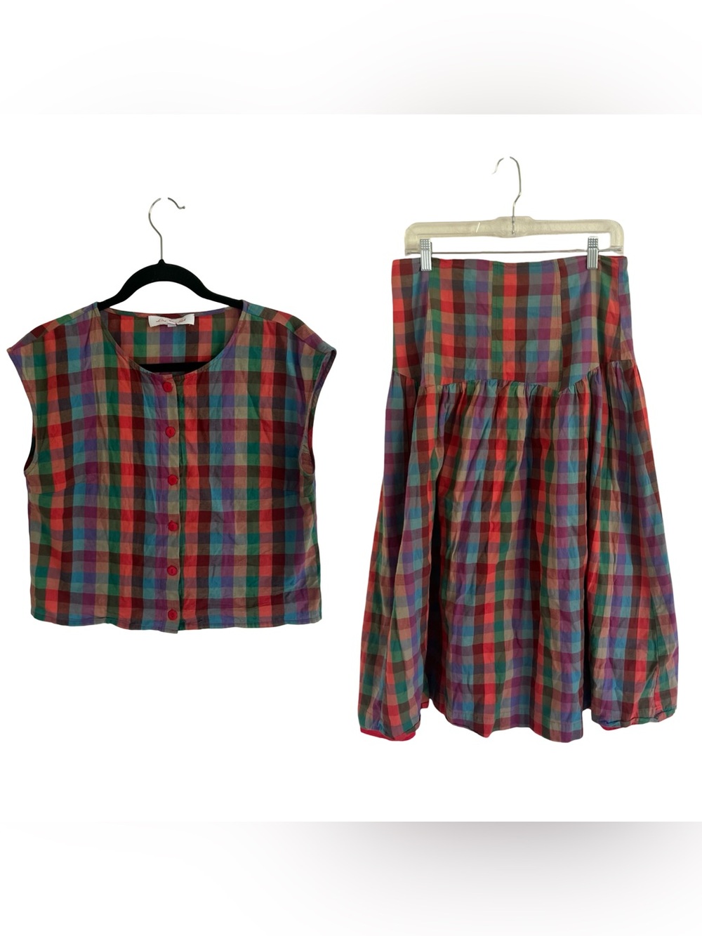 Lisa Says Gah Red Green Blue Plaid Cotton Skirt Set